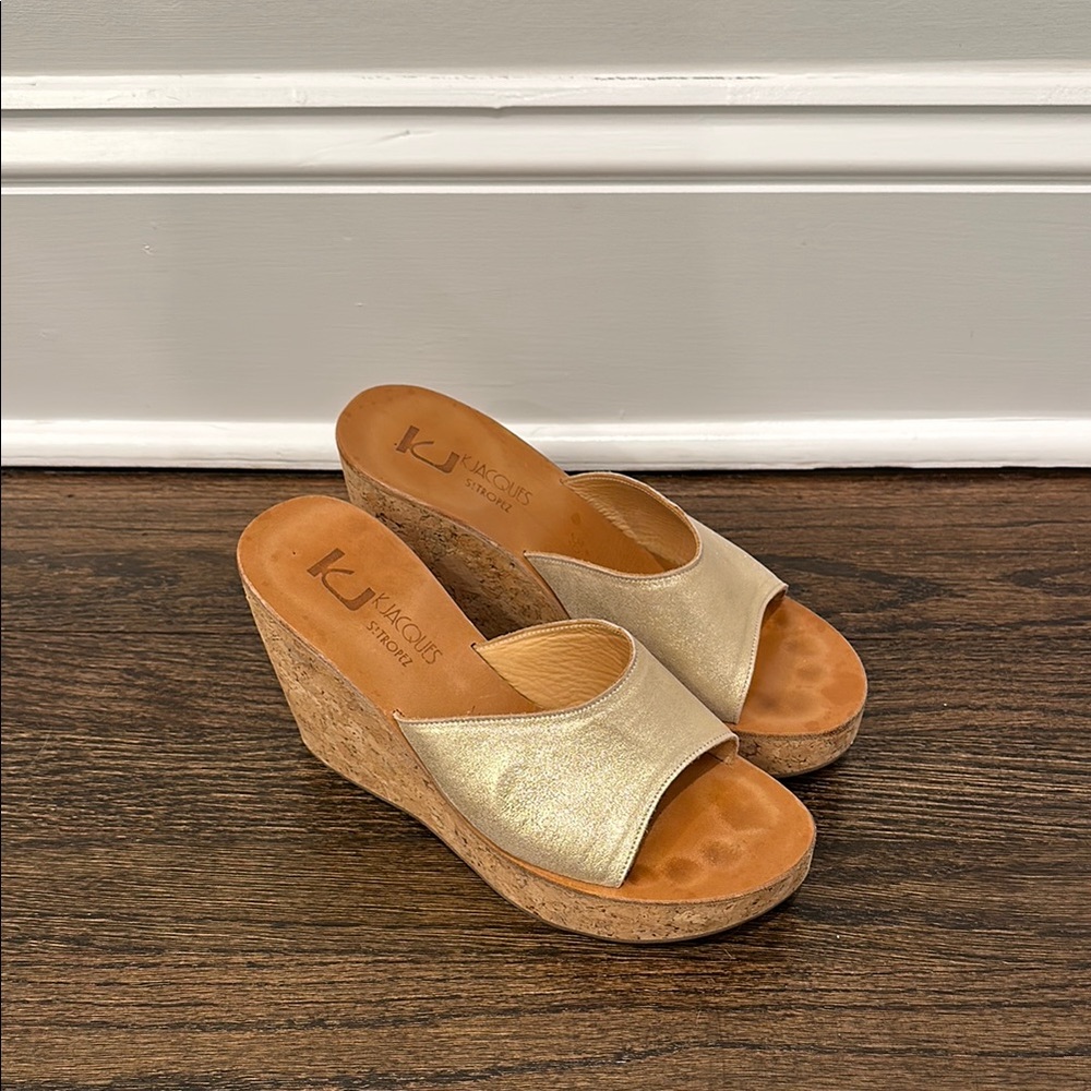 K Jacques St Tropez cork and leather sandals.